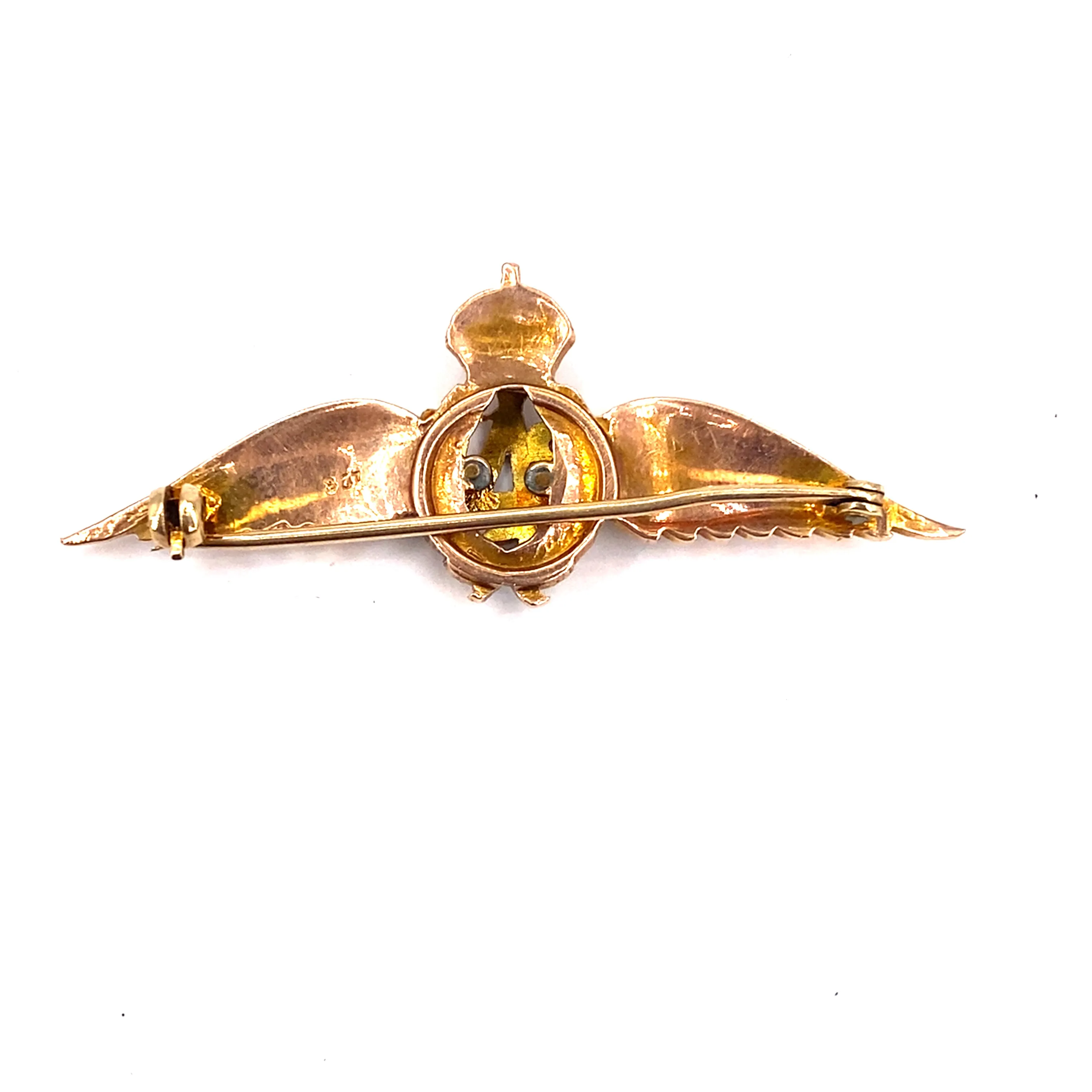 Unisex 9ct Yellow Gold Enamelled Original Vintage “RAF” Brooch - 6g